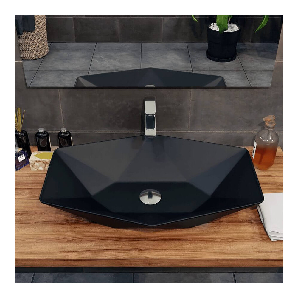 Umywalka nablatowa ceramiczna - black - DIAMENT 57 x 37 cm