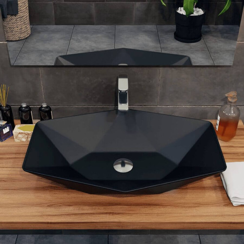Umywalka nablatowa ceramiczna - black - DIAMENT 57 x 37 cm