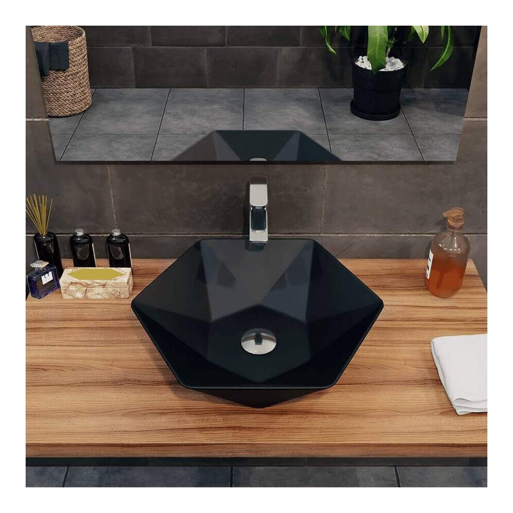 Umywalka nablatowa ceramiczna - black - DIAMENT 48 cm