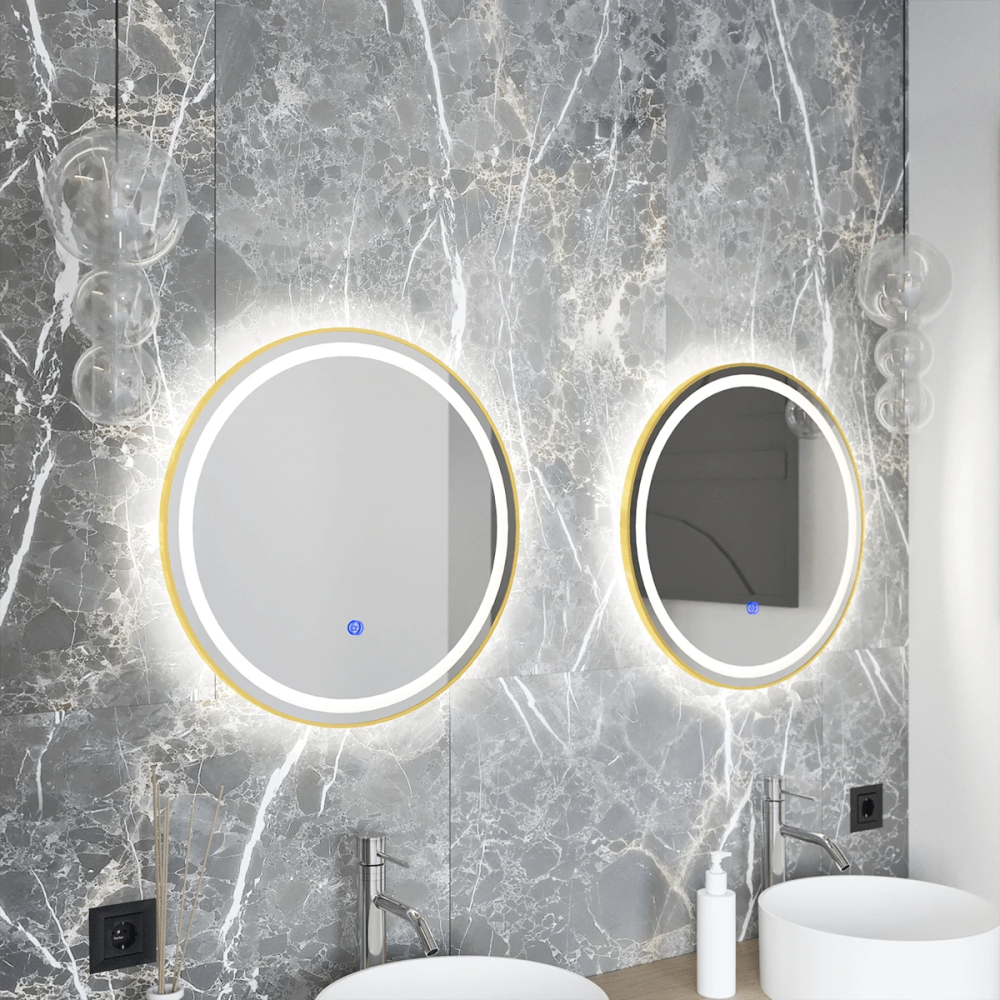 Lustro łazienkowe okrągłe złota ramka - LED antypara - 60 cm - MC 14 - SWISS MEYER