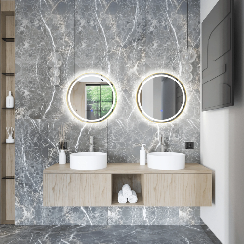 Lustro łazienkowe okrągłe złota ramka - LED antypara - 60 cm - MC 14 - SWISS MEYER