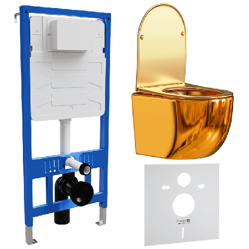 Zestaw Stelaż podtynkowy z misą WC podwieszaną KATRINA złota SWISS MEYER