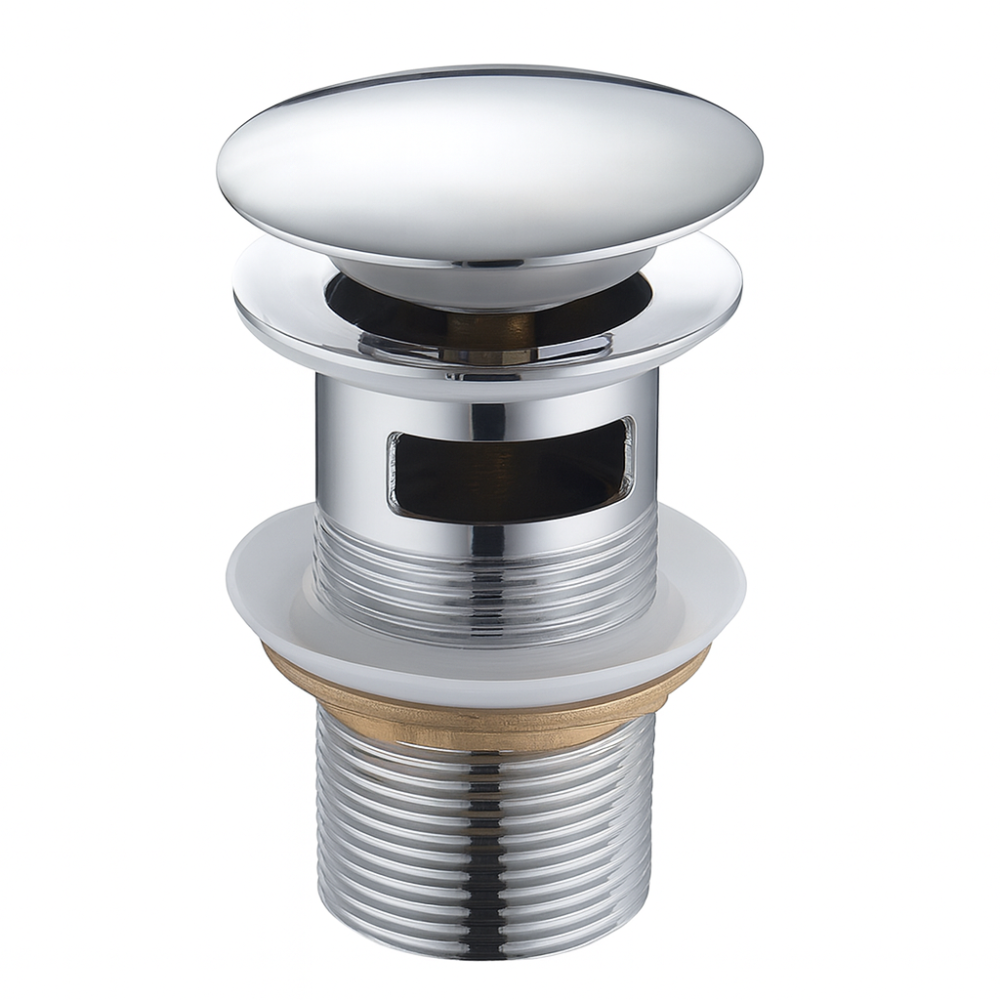 Korek umywalkowy klik klak mosiężny CHROM - z przelewem