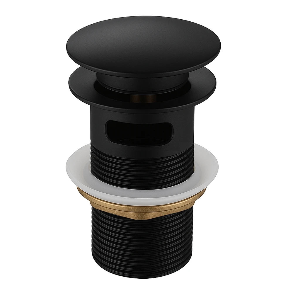 Korek umywalkowy klik klak mosiężny CZARNY - z przelewem