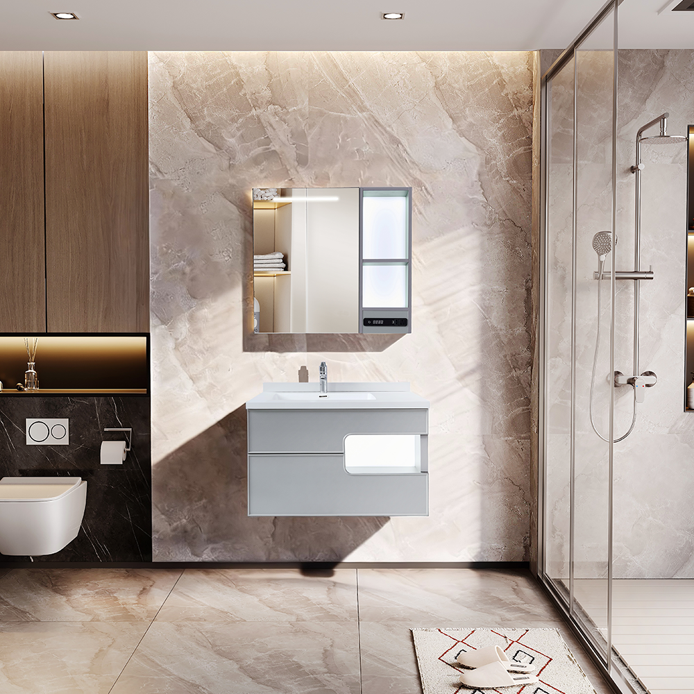 Zestaw Szafka - 80cm, umywalka, lustro z szafką - SU-827 - SWISS MEYER