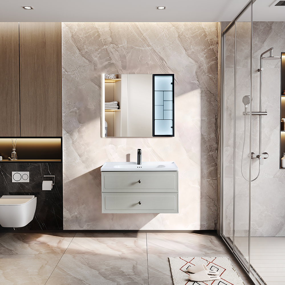 Zestaw Szafka - 80cm, umywalka, lustro z szafką - SU-820 - SWISS MEYER