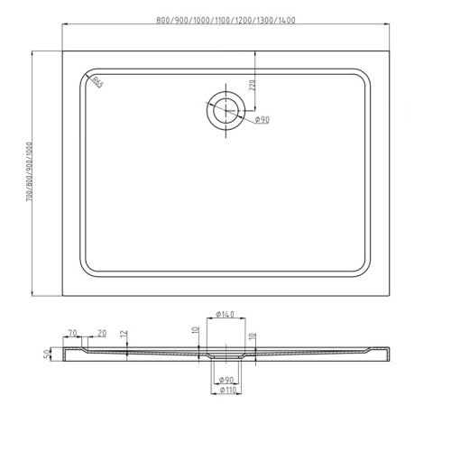 Brodzik prysznicowy prostokątny akrylowy niski SLIM MSB10 - SWISS MEYER