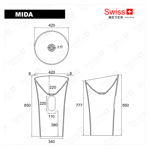 Umywalka wolnostojąca z konglomeratu - MIDA SWISS MEYER