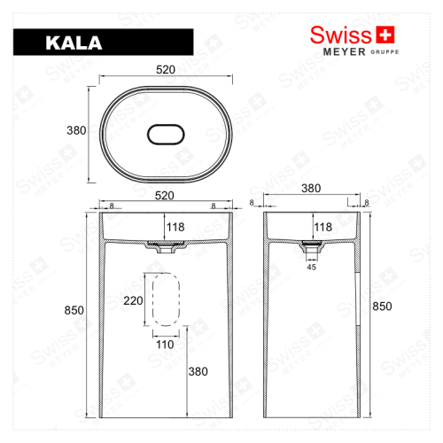 Umywalka wolnostojąca z konglomeratu - KALA SWISS MEYER