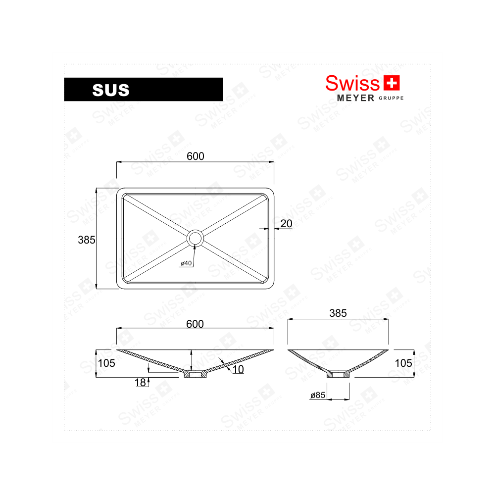 Umywalka nablatowa z konglomeratu 60 x 38 - SUS SWISS MEYER