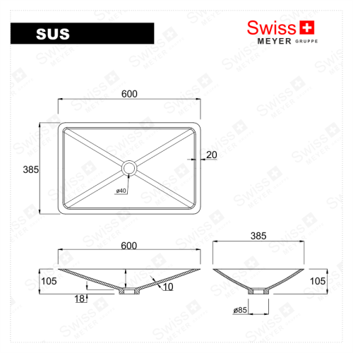 Umywalka nablatowa z konglomeratu 60 x 38 - SUS SWISS MEYER