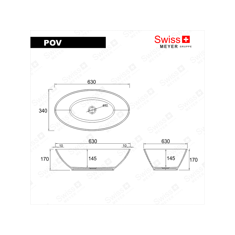 Umywalka nablatowa z konglomeratu 63 x 34 - POV SWISS MEYER