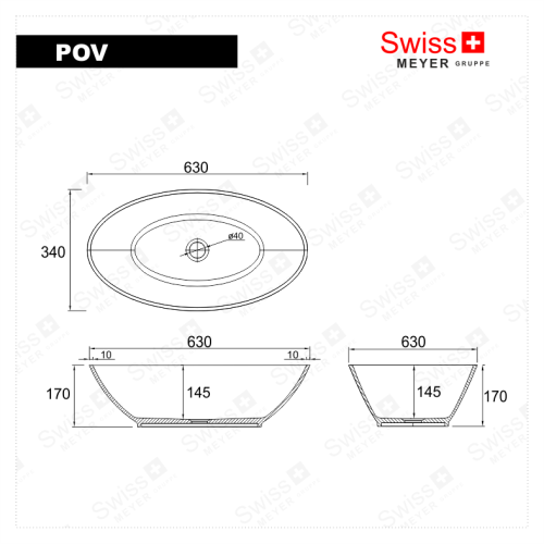 Umywalka nablatowa z konglomeratu 63 x 34 - POV SWISS MEYER