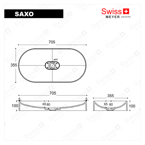 Umywalka nablatowa z konglomeratu 70 x 35 - SAXO SWISS MEYER