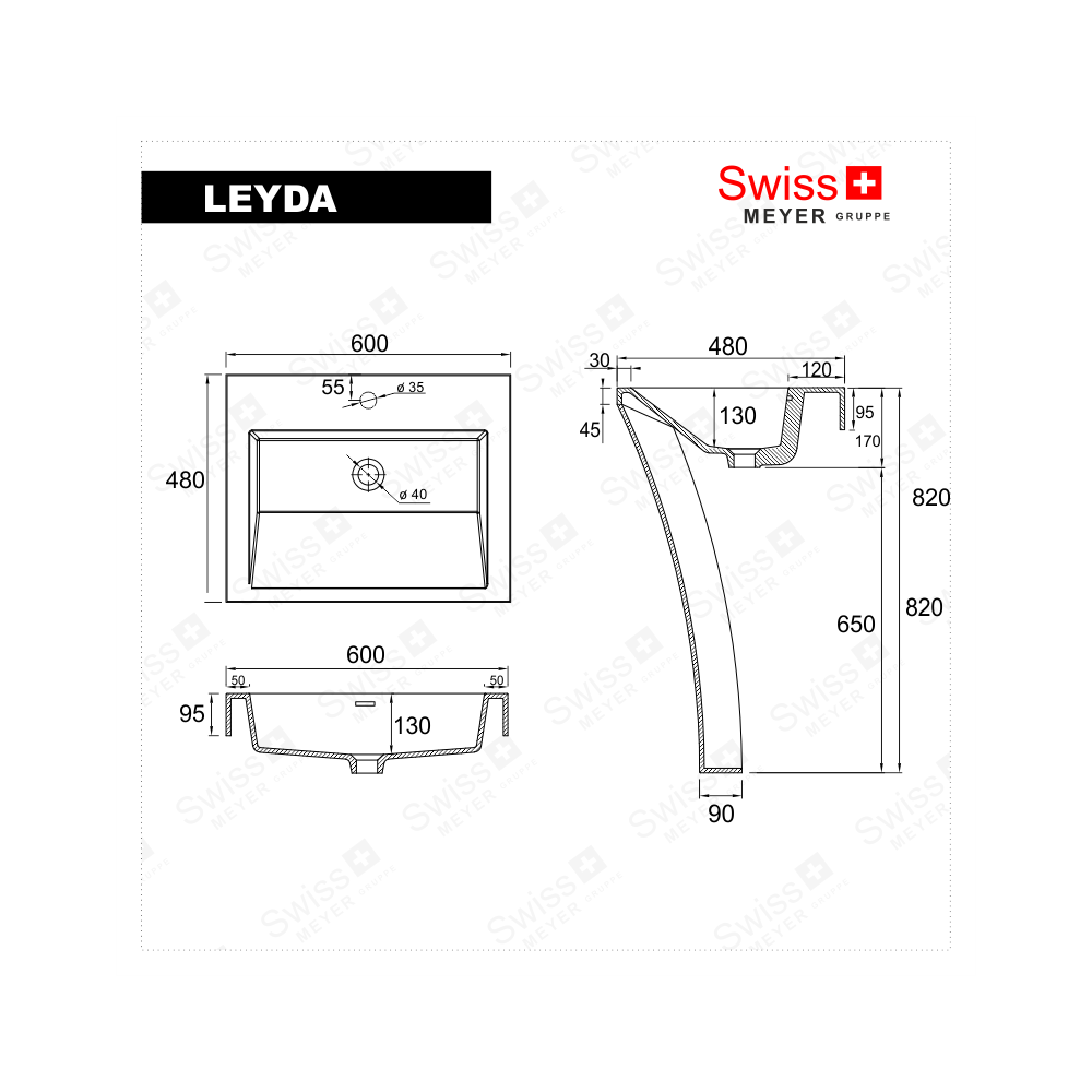 Umywalka wolnostojąca z konglomeratu czarna - LEYDA SWISS MEYER