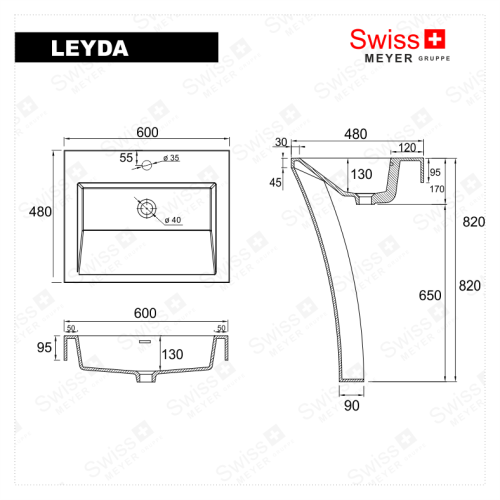 Umywalka wolnostojąca z konglomeratu czarna - LEYDA SWISS MEYER
