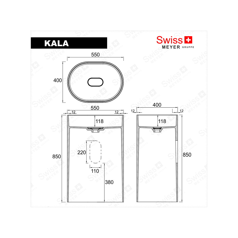 Umywalka wolnostojąca z konglomeratu czarna - KALA SWISS MEYER