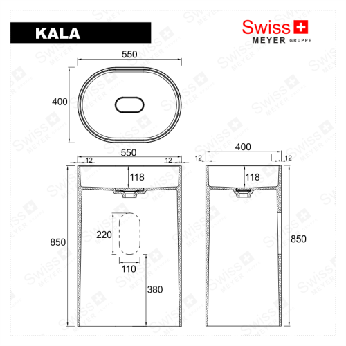 Umywalka wolnostojąca z konglomeratu czarna - KALA SWISS MEYER