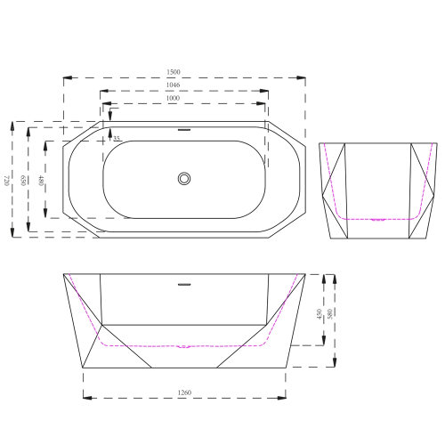 Wanna wolnostojąca 150cm DIAMENT biała akrylowa SWISS MEYER exclusive