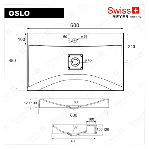 Umywalka nablatowa z konglomeratu - OSLO 60 x 48 cm SWISS MEYER