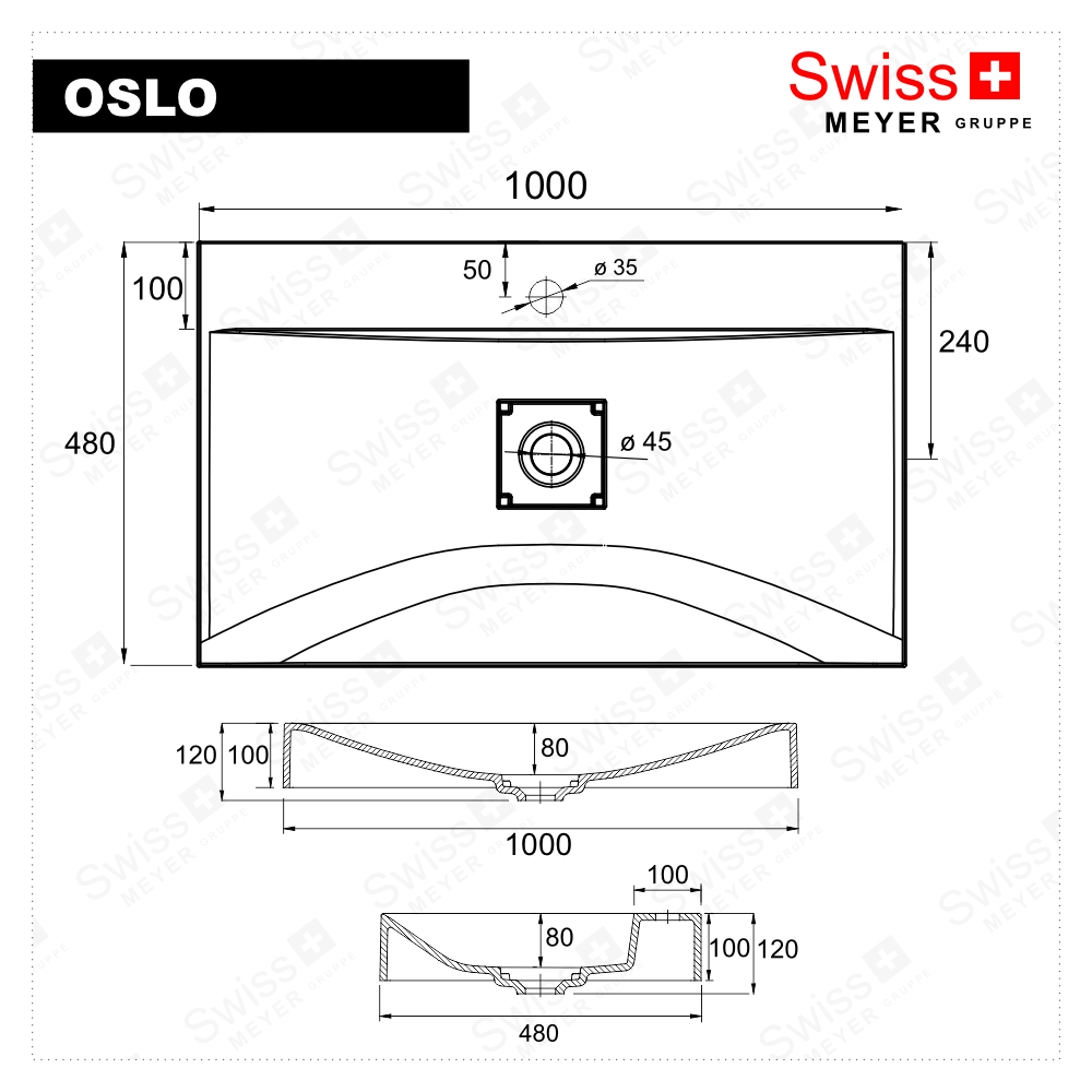 kopia Umywalka nablatowa z konglomeratu - OSLO 100 x 48 cm SWISS MEYER