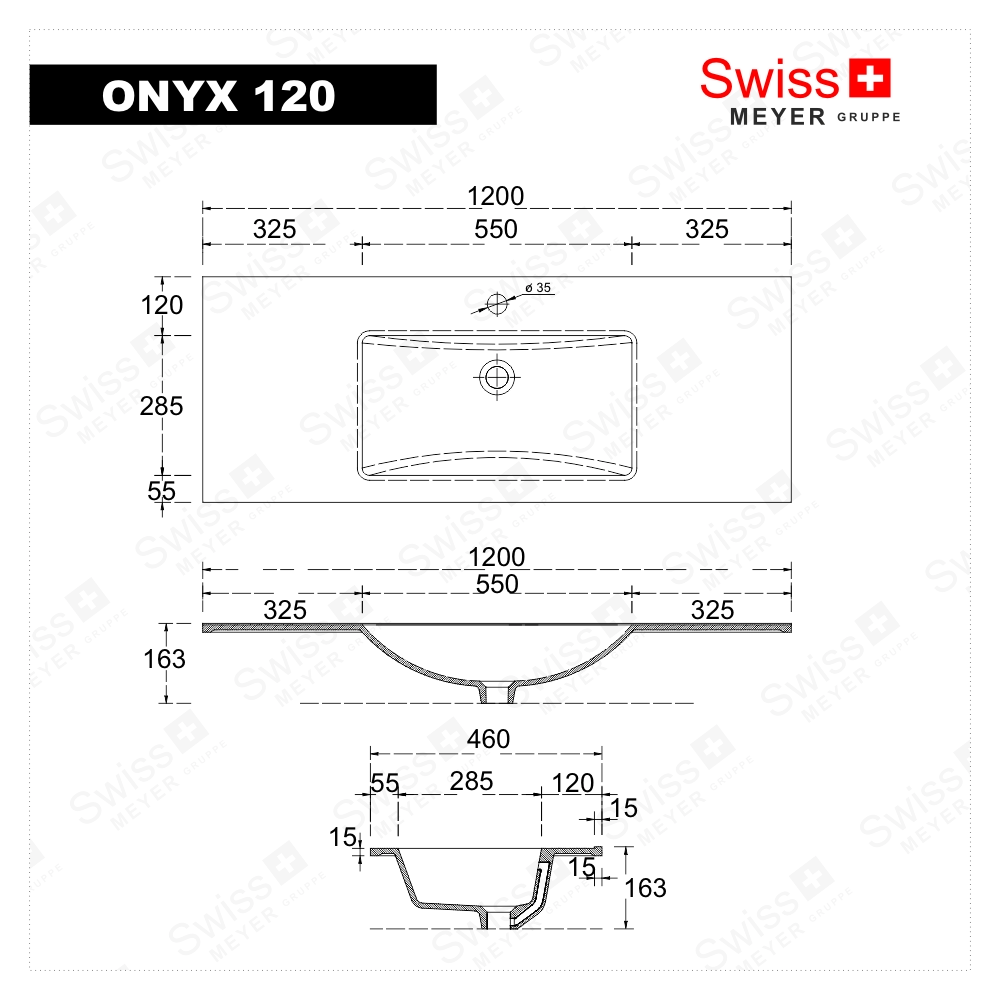 Umywalka naszafkowa z blatem konglomeratu ONYX 120 cm