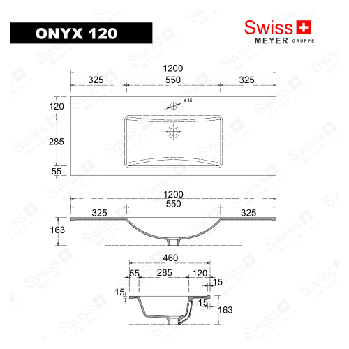 Umywalka naszafkowa z blatem konglomeratu ONYX 120 cm