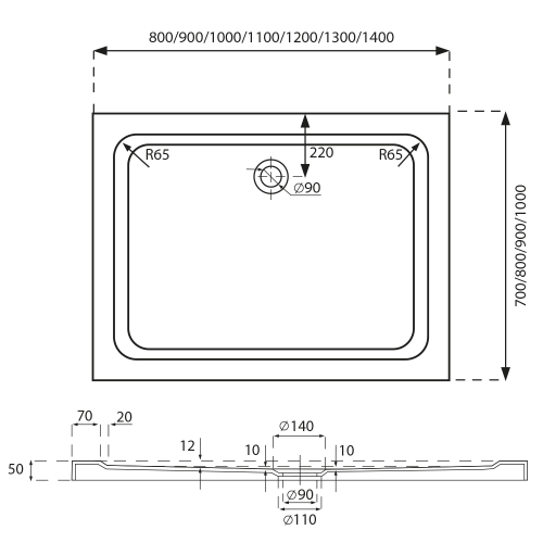 Brodzik prysznicowy prostokątny akrylowy niski SLIM MSB10 - SWISS MEYER