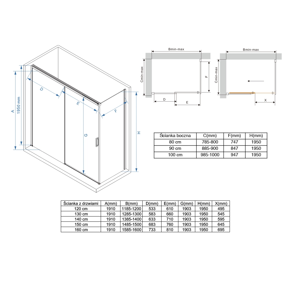 Kabina prysznicowa przesuwna – cichy domyk – MS1500 SWISS MEYER