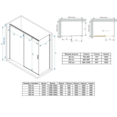 Kabina prysznicowa przesuwna – cichy domyk – MS1500 SWISS MEYER