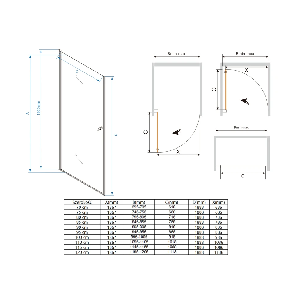 Drzwi prysznicowe uchylne - MS800 - SWISS MEYER