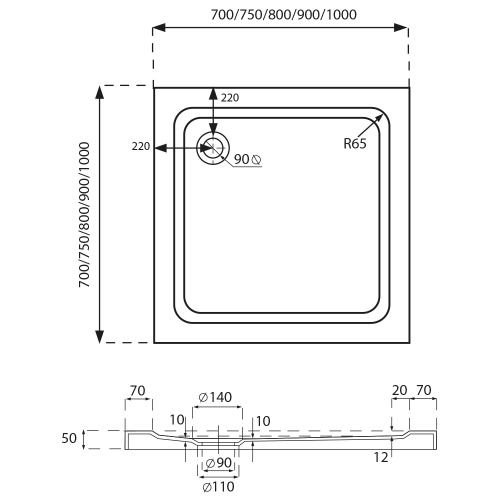 Brodzik prysznicowy kwadratowy akrylowy niski SLIM MSB20 - SWISS MEYER