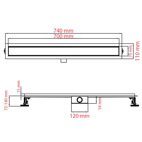 Odpływ liniowy 70 cm - 2w1 pod płytkę - SWISS MEYER