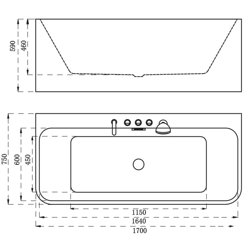 Wanna przyścienna z bateriami 170 cm SPA200 - SWISS MEYER exclusive