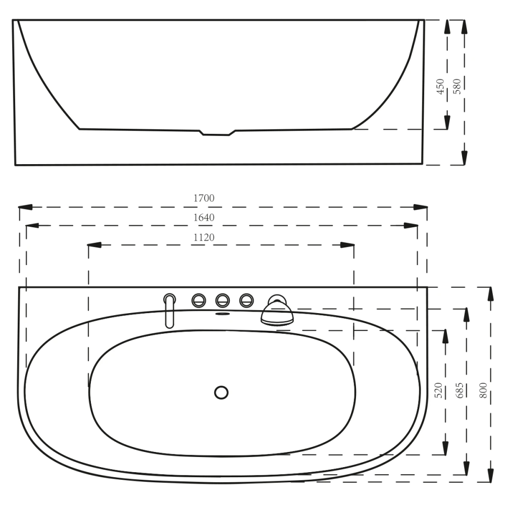 Wanna przyścienna z bateriami 170 cm czarna SPA210B - SWISS MEYER exclusive