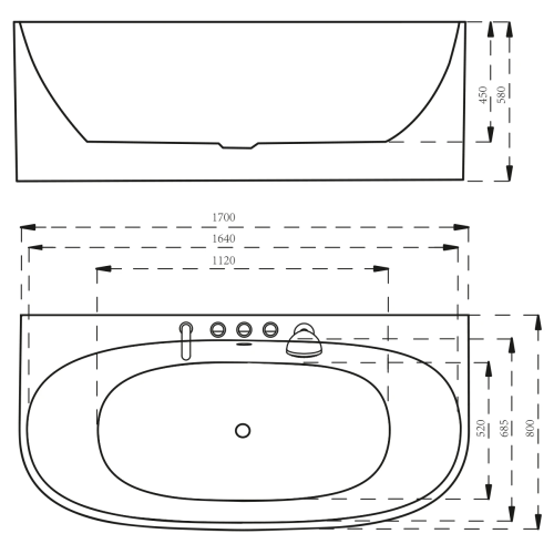 Wanna przyścienna z bateriami 170 cm czarna SPA210B - SWISS MEYER exclusive
