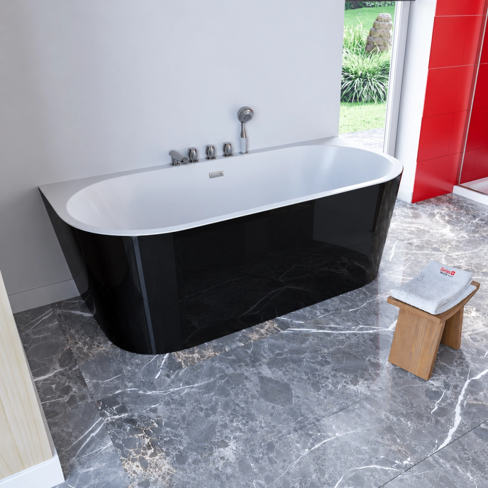 Wanna przyścienna z bateriami 170 cm czarna SPA210B - SWISS MEYER exclusive