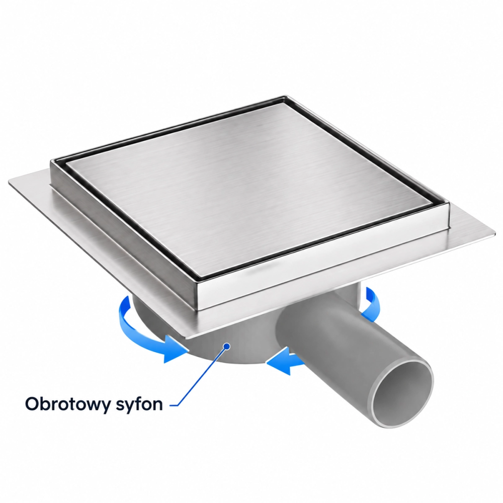 Odpływ prysznicowy kwadratowy 12x12 cm - QFR 120 - obrotowy syfon - SWISS MEYER