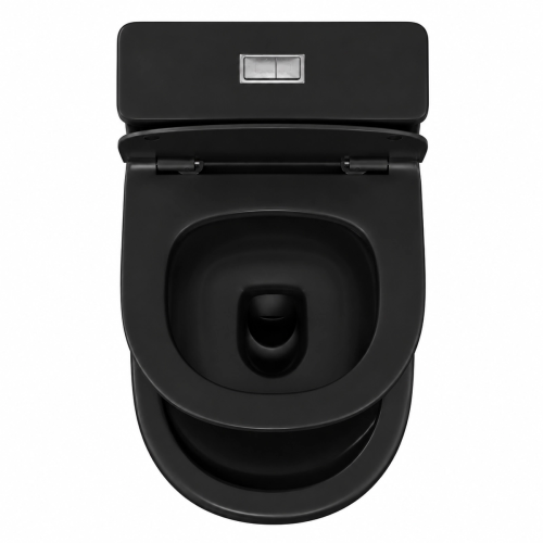 WC Kompakt czarny z deską - rimless, bezkołnierzowy SOLO - SWISS MEYER