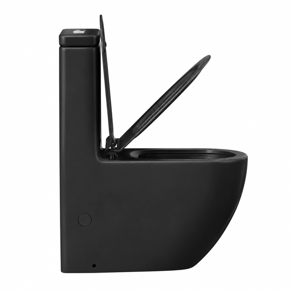 WC Kompakt czarny z deską - rimless, bezkołnierzowy SOLO - SWISS MEYER