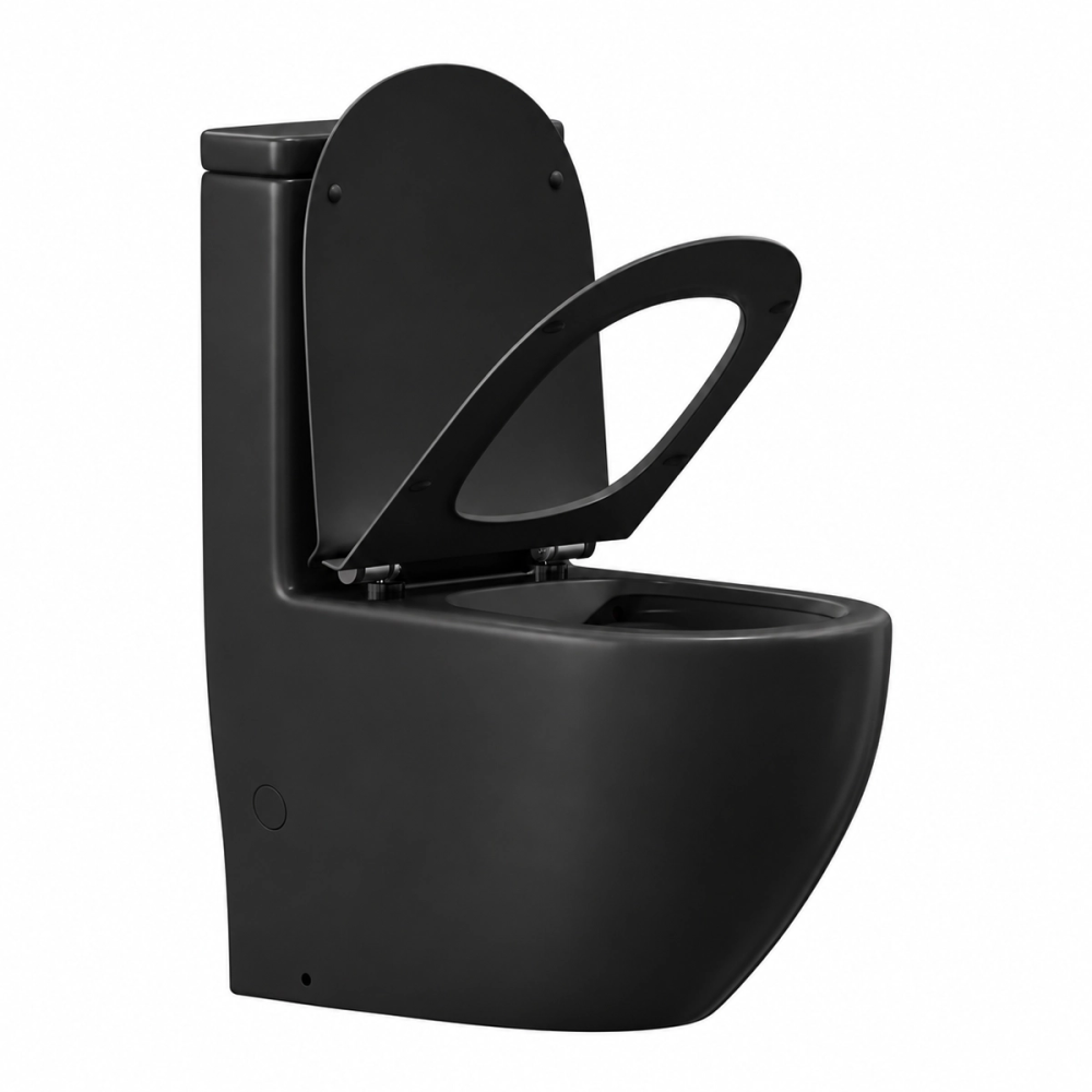 WC Kompakt czarny z deską - rimless, bezkołnierzowy SOLO - SWISS MEYER