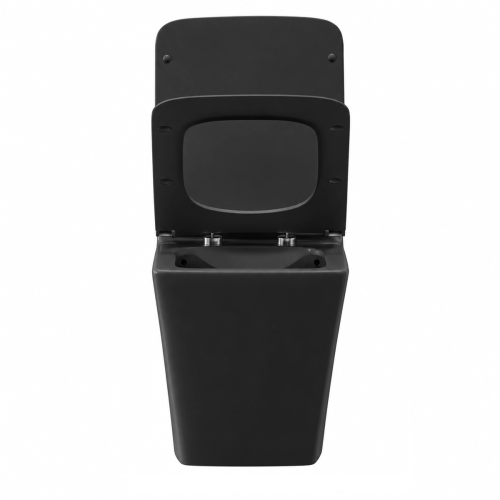 WC Kompakt czarny z deską - rimless, bezkołnierzowy LUKKI - SWISS MEYER