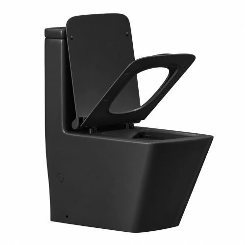 WC Kompakt czarny z deską - rimless, bezkołnierzowy LUKKI - SWISS MEYER