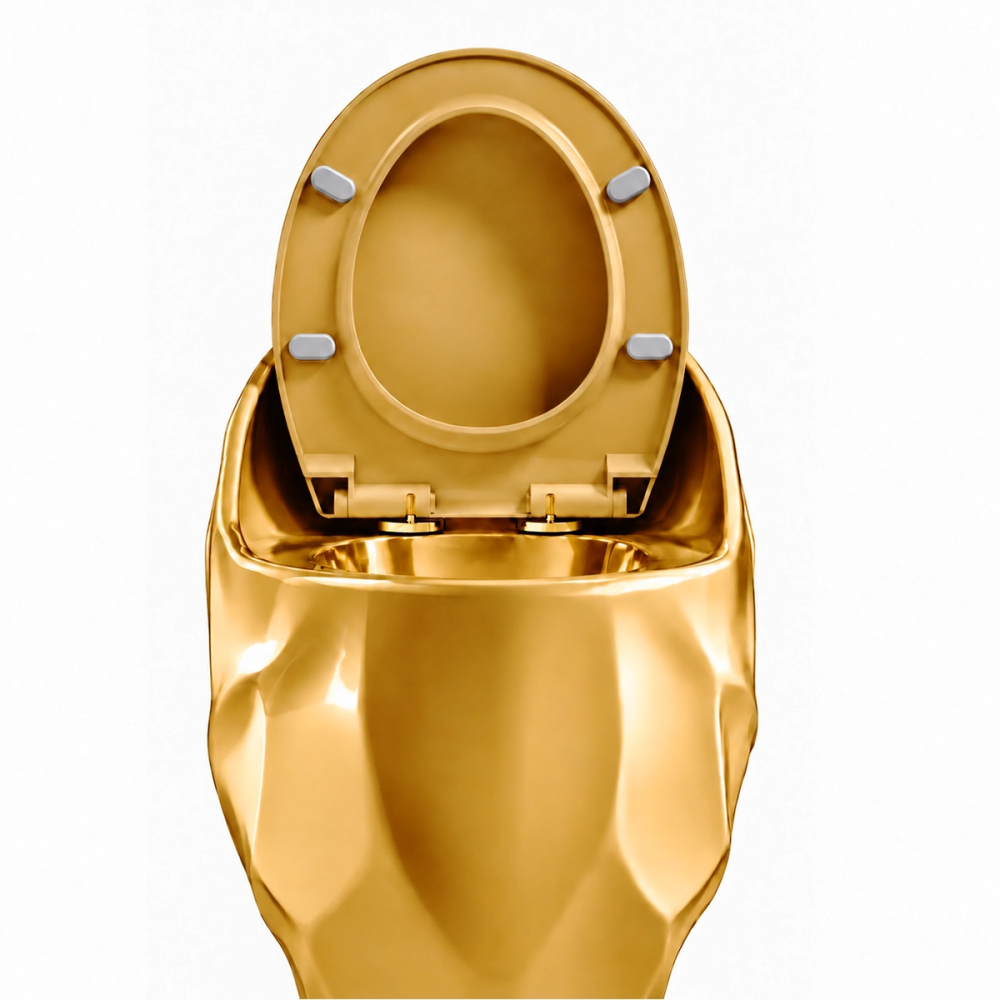 WC Kompakt złoty z deską - rimless, bezkołnierzowy ETERNA - SWISS MEYER