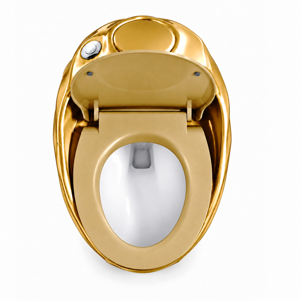 WC Kompakt złoty z deską - rimless, bezkołnierzowy ETERNA - SWISS MEYER