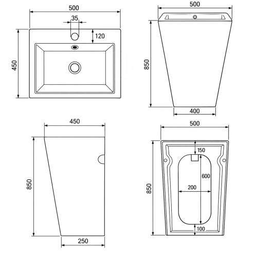 Umywalka wolnostojąca ceramiczna CUBO czarna - SWISS MEYER