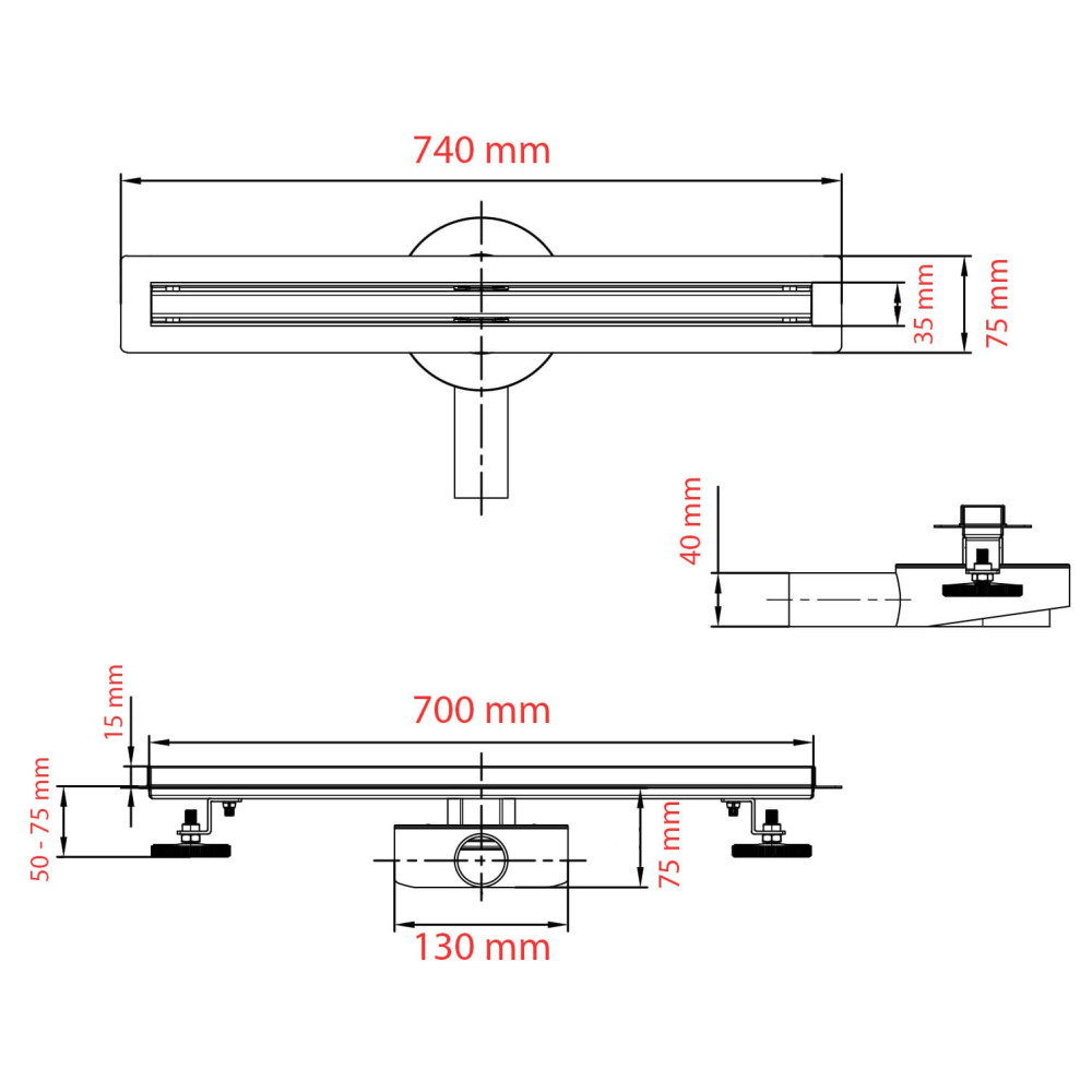 Odpływ liniowy 70 cm - SLIM 360 - obrotowy - SWISS MEYER
