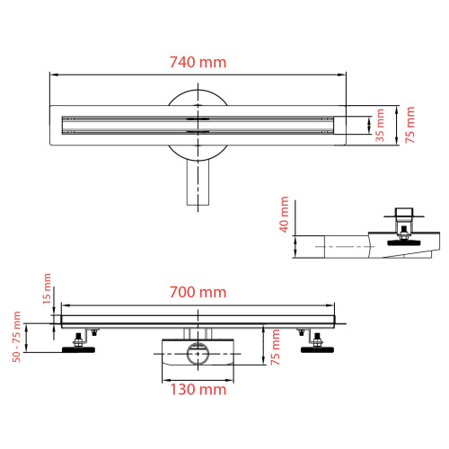 Odpływ liniowy 70 cm - SLIM 360 - obrotowy - SWISS MEYER