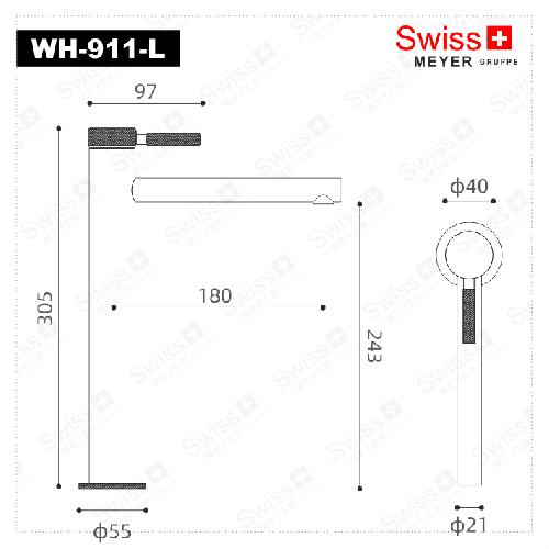 Bateria umywalkowa wysoka WH-911-L CZARNA