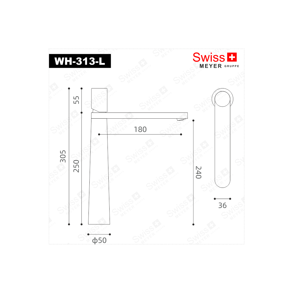 Bateria umywalkowa wysoka WH-313-L CZARNA